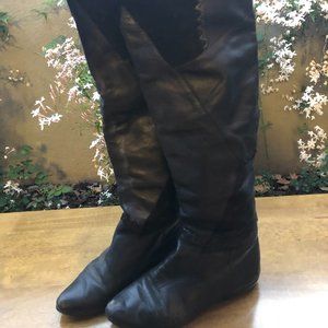 Vintage Black Over-the-Knee Patchwork Boots